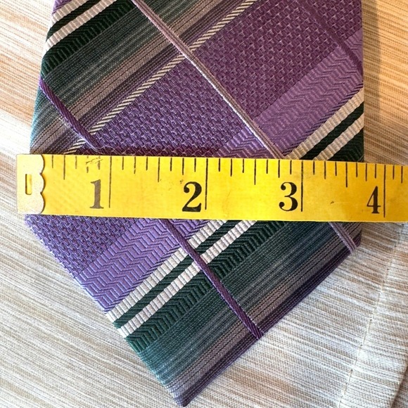 FERUCCI Silk Tie Purple Green Geometric Patchwork Jacquard Abstract Handmade - Picture 3 of 6